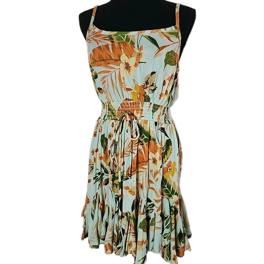 Angie M Floral Ruffle Dress Boho Hawaiian‎ Y2K Vacation Resort Festival Flowy